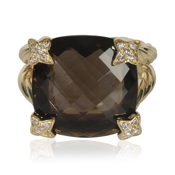 David Yurman Jewelry - David Yurman Yellow Gold Smokey Quartz and Diamond On Point Ring